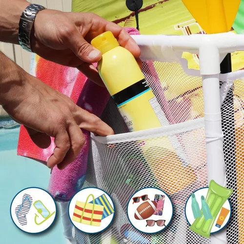 Miniatura 3 de Organizador y soporte de equipos de almacenamiento para piscina - Churros de piscina, juguetes, pelotas y flotadores, contenedor de malla rodante