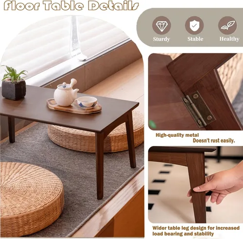 Miniatura 7 de Mesa auxiliar plegable de bambú, escritorio bajo japonés, muebles portátiles sin montaje, para comedor, trabajo, estudiar, relajarse, castaño, 26 x