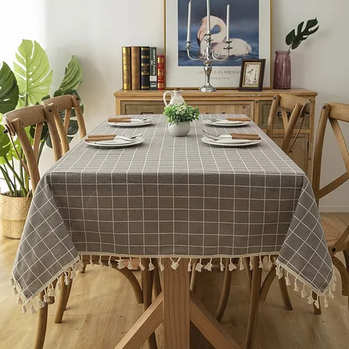 Miniatura 5 de Dinner Table Cover, 55 x 55 inch, Square, Black, Style 2, Cotton Triangle with Tassel Table Cloth for Party estilo 2