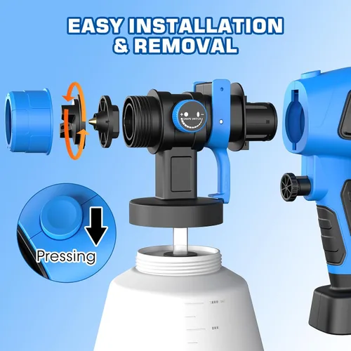 Miniatura 6 de Pulverizador de pintura, pulverizador de pintura eléctrico de 700 W con recipiente de 33.8 fl oz, pistola de pintura con 5 boquillas y 3 patrones