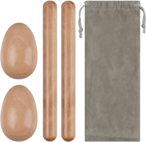 Instrumentos de percusión de madera, 1 par de baquetas de ritmo de 8 pulgadas, 1 par de maracas de madera y 1 bolsa de almacenamiento para regalos
