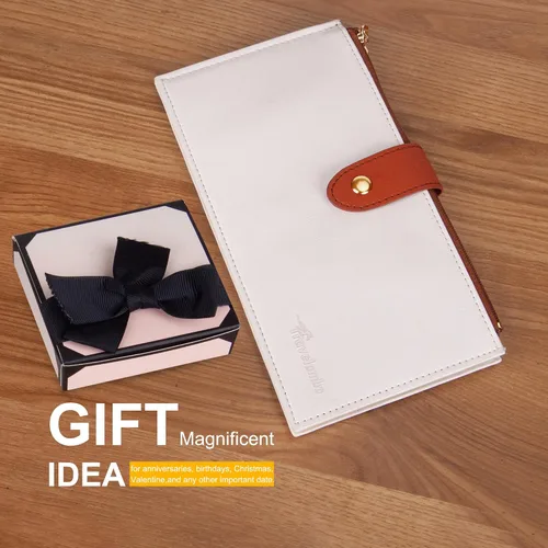Miniatura 6 de Travelambo Billetera para mujer con bloqueo RFID plegable para múltiples tarjetas con bolsillo con cremallera, Beige y rojo marrón, Billetera