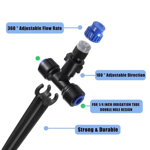 Miniatura 3 de Emisores de riego por goteo con goteros ajustables de flujo de agua de 360 grados, rociador de atomización para tubería de 1/4 de pulgada, rociador