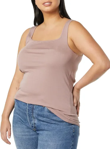 Miniatura 5 de Tienda Essentials Camiseta de tirantes de cuello cuadrado ajustada para mujer, paquete de 2
