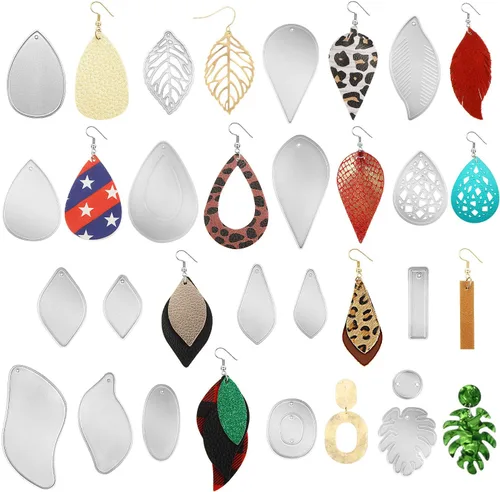 19 piezas de troqueles de corte de pendientes de lágrima de cuero, troquelados en forma de hoja, troquelados de metal para hacer manualidades de