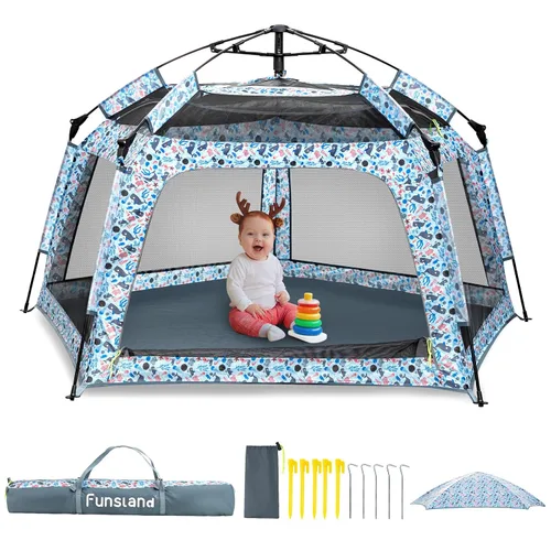 Miniatura 9 de Tienda de campaña desplegable para bebés, tienda de campaña para exteriores e interiores para playa con toldo, bolsa de viaje, patio de juegos Bosque