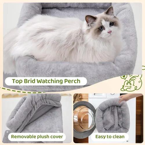Miniatura 3 de Woochpet Árbol para gatos de 24 pulgadas de alto con 2 condominios para gatos y juguete de ratón, acogedora torre pequeña para gatos con poste