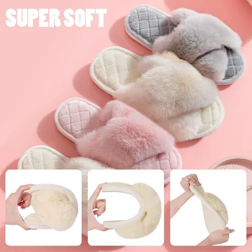 Miniatura 8 de SAOROPEB Pantuflas mullidas de banda cruzada para mujer, con punta abierta, espuma viscoelástica, transpirables, suaves, mullidas, acogedoras