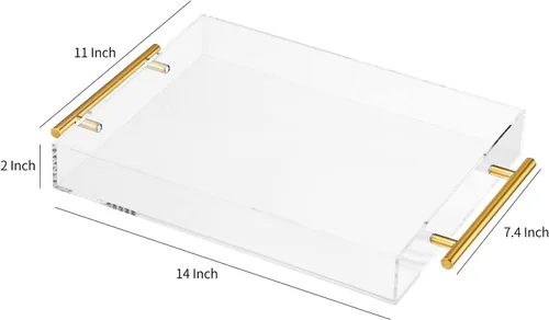 Miniatura 7 de Bandeja de acrílico transparente para servir Lucite con asas de metal, sin necesidad de montar, 11 x 14 pulgadas, organizador de almacenamiento