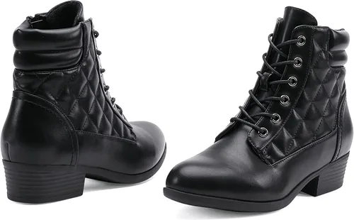 Miniatura 5 de CentroPoint Botines militares de tacón de bloque para mujer, botas de combate de cuero, botines de moda