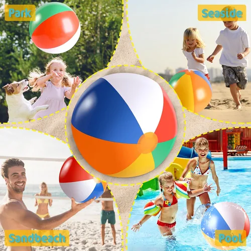 Miniatura 5 de Paquete de 3 bolas inflables de playa de 24 pulgadas, color arcoíris, pelota de piscina, juguetes de piscina, pelotas de piscina para piscina
