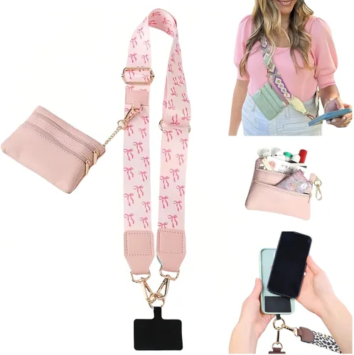 Miniatura 17 de Soporte cruzado para teléfono para mujer, nueva correa de teléfono con bolsa con cremallera, correa cruzada ajustable Negro
