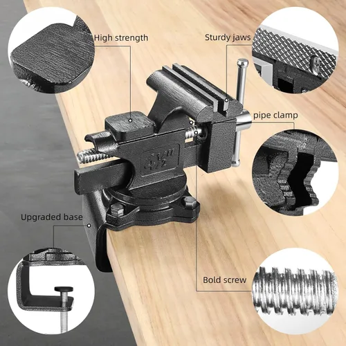 Miniatura 5 de Torno de banco, tornillo de mesa de 4-1/2" para banco de trabajo, tornillo de banco multiusos resistente 2 en 1 con mordazas suaves