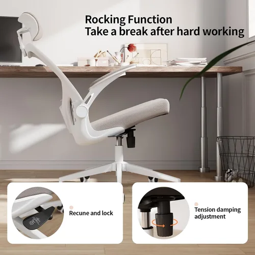 Miniatura 7 de Silla de oficina ergonómica con soporte lumbar, reposacabezas y brazos abatibles, altura ajustable, mecedora, silla alta giratoria para computadora