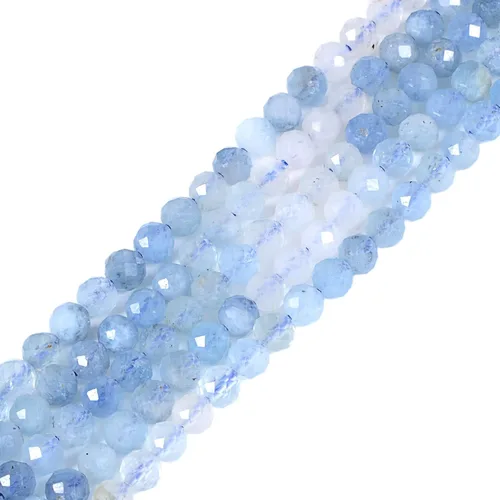 Miniatura 80 de Cuentas redondas facetadas de aguamarina natural de 4mm cuentas sueltas de 16 pulgadas para hacer joyas con cuentas