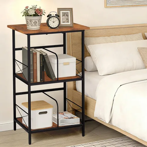 Miniatura 4 de Soporte para tocadiscos con 4 divisores ajustables, almacenamiento de discos de vinilo con capacidad para 200 LPs, mesa auxiliar de 3 capas, mesa
