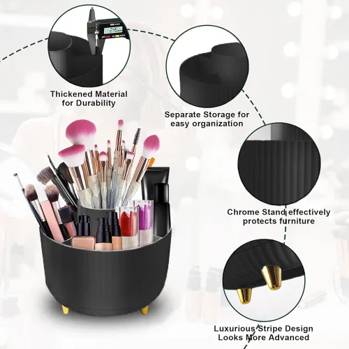 Miniatura 3 de WILL OAK Organizador de brochas de maquillaje, organizador de brochas de maquillaje giratorio de 360°, 5 ranuras para cosméticos, esmalte de uñas