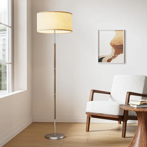 Miniatura 9 de Karjoefar Lámpara de pie de 2 luces, lámpara de pie de mediados de siglo con pantalla de tela blanca, lámpara de pie alta para sala de estar, Negro