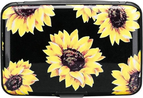 Miniatura 283 de ELFISH Mini cartera de aluminio RFID para tarjetas de crédito, funda de identificación de metal para hombres y mujeres, Happy Flower, Cartera Rfid