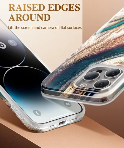 Miniatura 3 de GVIEWIN Funda de mármol para iPhone 15 Pro, con protector de pantalla y protector de lente de cámara