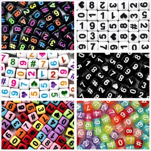 Miniatura 19 de Amaney - 600 cuentas acrílicas blancas de números 0-9, símbolo # corazón con caja de almacenamiento, 0.276 x 0.157 in En caja blanca