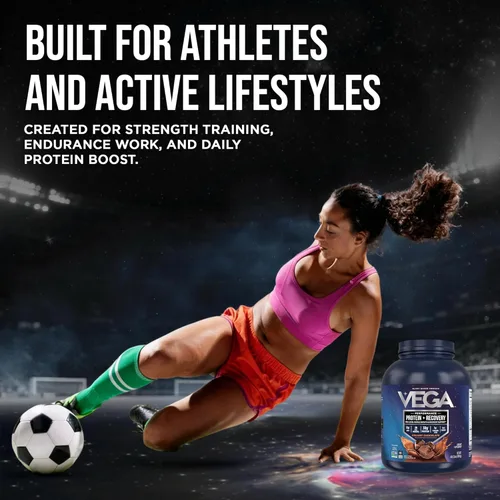 Miniatura 9 de Vega Sport proteína vegana en polvo + recuperación - 30 g de proteína a base de plantas por porción, chocolate, 45 porciones, 5 g de BCAA