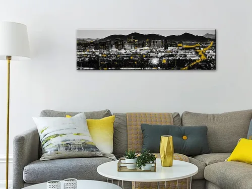 Miniatura 3 de JiazuGo Phoenix Skyline Arte de Pared en Lienzo - Paisaje Urbano de Arizona Enmarcado (14x48 Pulgadas) Negro y Blanco con Amarillo, Decoración