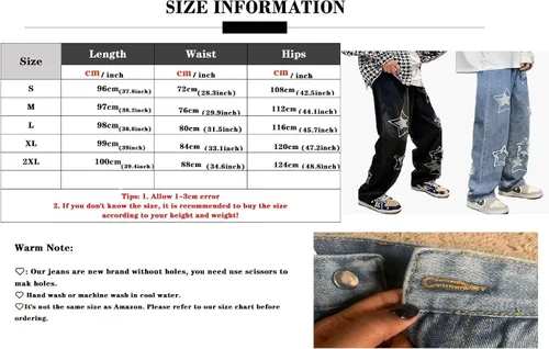 Miniatura 4 de Pantalones de mezclilla Y2K para hombre, estilo hip hop, holgados, rectos, holgados, estilo hip hop, para hombre