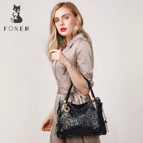 Miniatura 7 de FOXER Bolso de mano de cuero genuino para mujer, bolso de hombro con asa superior