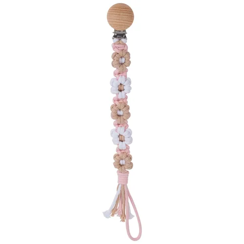 Miniatura 24 de Clip para chupete para niños y niñas, diseño de margaritas florales, macramé, clip para chupete, correa bohemia de madera hecha a mano de algodón