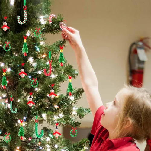 Miniatura 2 de Manualidades de Navidad para niños, adultos y familias, kit de adornos con cuentas para hacer corona, bastón de caramelo, árbol de Navidad, muñeco