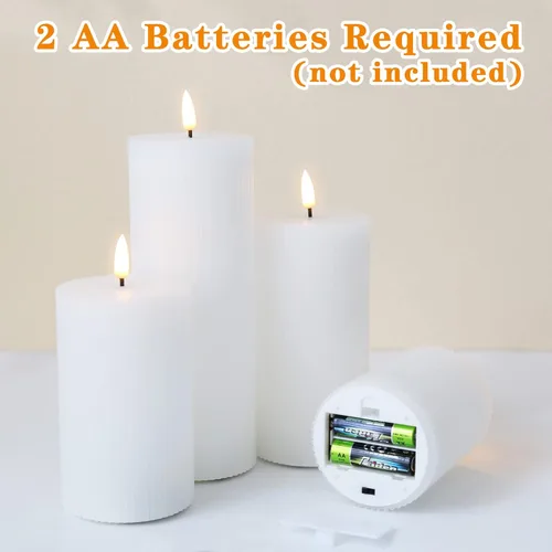 Miniatura 3 de Velas de pilar sin llama acanaladas blancas con control remoto, juego de 4 velas LED parpadeantes con parte superior plana, 3 pulgadas de alto, 4