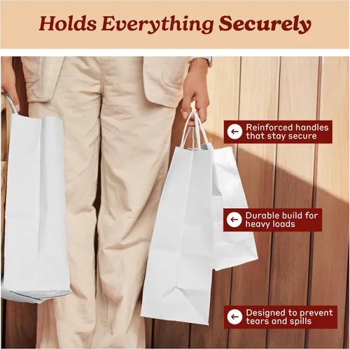Miniatura 3 de PTP - 250 bolsas de mano para regalo, de papel, Kraft Perfectas para cumpleaños, bodas, vacaciones y toda ocasión Colores blanco o natural