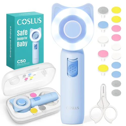 Miniatura 10 de COSLUS Lima de uñas para bebé, cortadora de uñas eléctrica para bebé, cortaúñas para bebé, suave, silenciosa con luz de 360°, segura para el lijado