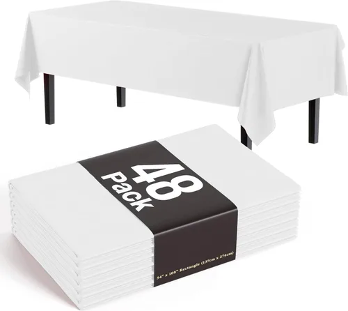 Miniatura 27 de Exquisite Manteles negros para mesas rectangulares, paquete de 48 manteles de plástico desechables de 54 x 108 pulgadas, manteles rectangulares