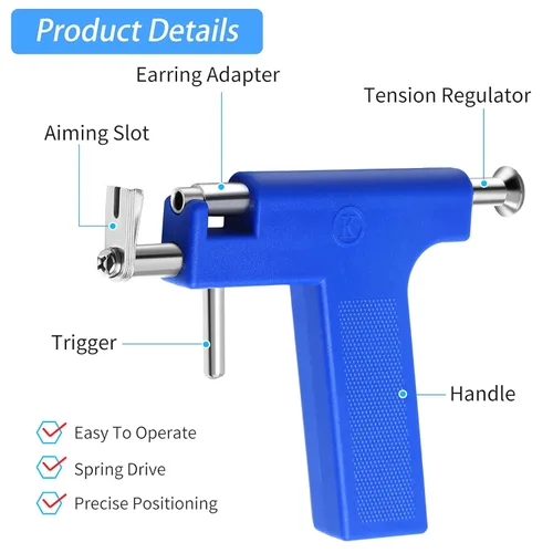 Miniatura 5 de Kit de pistola de perforación de oreja reutilizable, pistola profesional de perforación de oreja con aretes de acero inoxidable, aretes de cristal