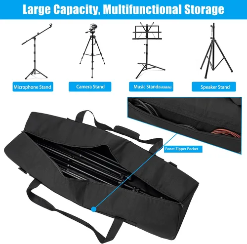 Miniatura 3 de TORIBIO Bolsa de trípode multifuncional de 33.5 pulgadas, funda de transporte de trípode resistente, funda para soporte de música, micrófono