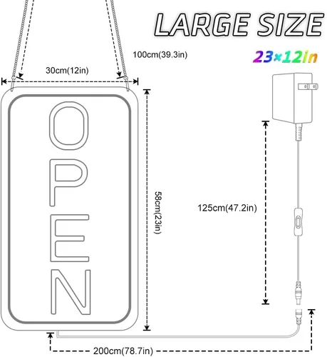 Miniatura 5 de Letreros de 'Abierto' para Ventana de Negocio, Letrero de Neón 'Abierto' de 16" x 9", Letrero LED 'Abierto' con Chip COB Brillante con Interruptor
