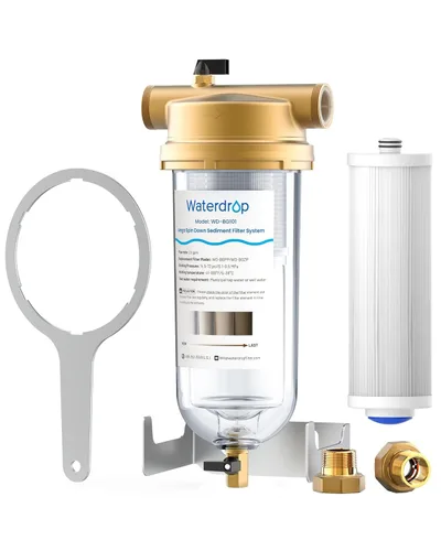 Waterdrop Filtro de sedimentos Mega Spin Down, sistema de filtro de agua reutilizable para toda la casa con mayor capacidad, 2 en 1 doble filtración