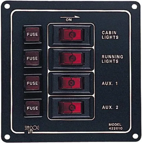 Sea Dog 422010-1 Panel vertical de aluminio con 4 interruptores, 4-1/2 pulgadas de ancho x 4-7/8 pulgadas de alto