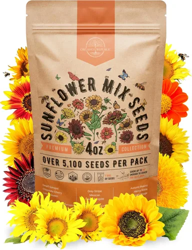 Paquete de Semillas de Mezcla de Girasol 4 oz - Más de 5,100 Semillas de Girasol Reliquia No-GMO para Plantar, Flores Anuales en Paquete de Semillas
