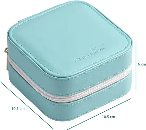 Miniatura 2 de Joyero de viaje de cuero de lujo para mujer, mini organizador de joyería pequeña, estuche de viaje portátil para anillos, aretes, collares