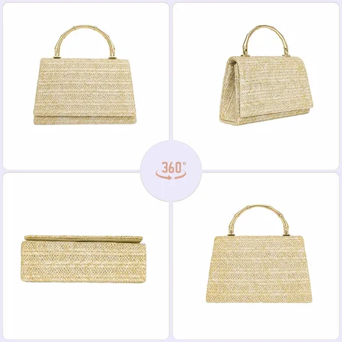 Miniatura 7 de Larcenciel Bolsos de noche para mujer, bolso de mano de noche con asa superior con purpurina con cadena para fiesta, graduación, boda, cóctel club