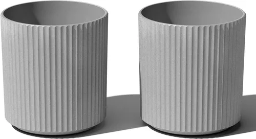 Miniatura 37 de Veradek Serie Mason Demi Plantador - Plantador Grande Redondo para Patio/Balcón Interior o Exterior Hecho de Plástico y Hormigón con Agujeros