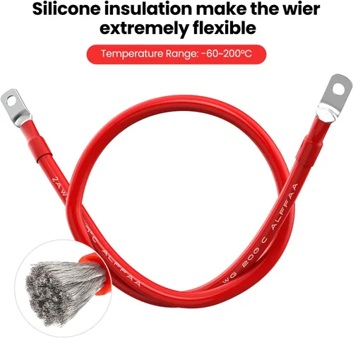 Miniatura 3 de Cables inversores de corriente de batería paralela de 1 pie de calibre 2 AWG rojo + negro para energía solar, automóvil, RV y marina (juego)