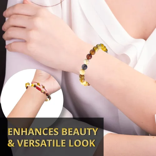 Miniatura 109 de Adjustable Crystal Bracelet – Gemstone Bead Bracelet with Adjustable Macrame String – Chic Gemstone Bracelet for Men and Women – 8mm Round Healing