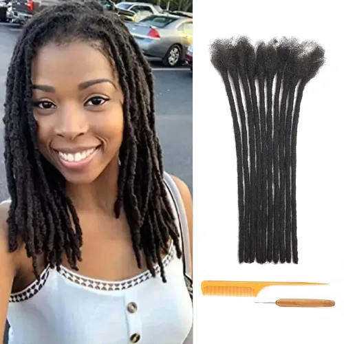 Miniatura 21 de Extensiones de Rastas de Cabello Humano 0.4cm de Grosor 4 Pulgadas 20 Hebras 100% Cabello Humano Real para Hombres/Mujeres/Niños Completamente