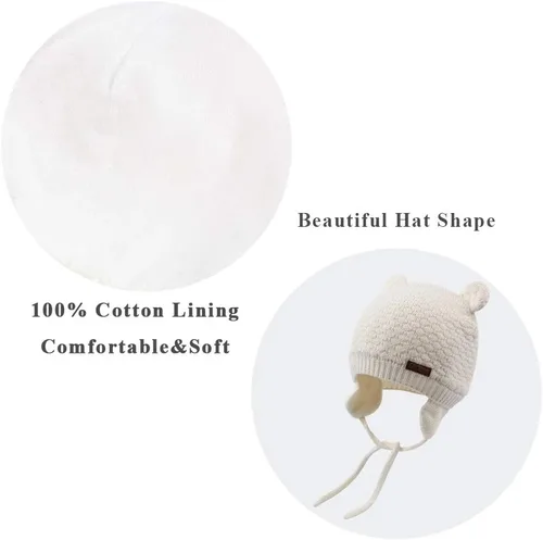 Miniatura 5 de XIAOHAWANG Gorro de bebé con solapas de orejas para otoño e invierno, diseño de oso