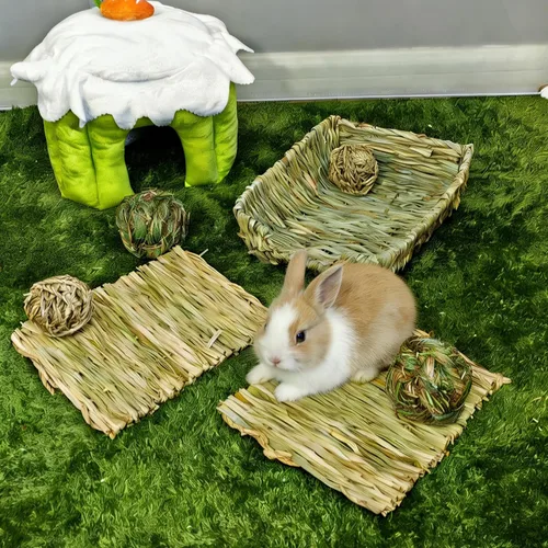 Miniatura 2 de Hamiledyi Cama de hierba de conejo, alfombrilla de heno natural hecha a mano, bolas masticables para conejo, jerbo, chinchilla, cobaya, hurón, otros