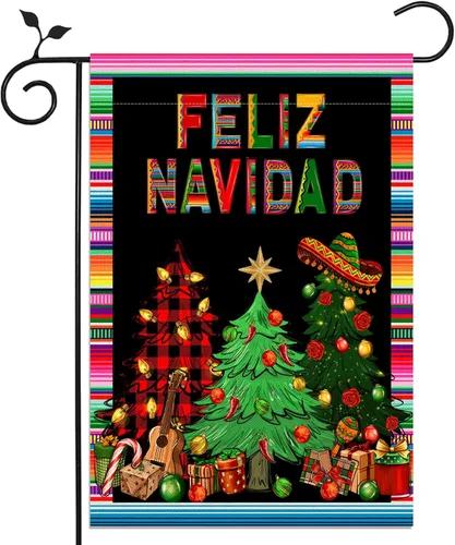Nepnuser Decoración de Navidad mexicana de Feliz Navidad, bandera de jardín de Navidad, fiesta de invierno, fiesta de doble cara, letrero de patio